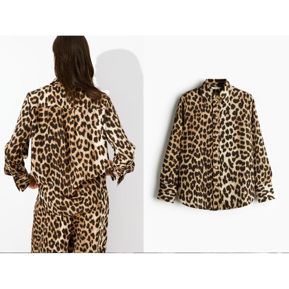 H&M Women's Size Small Leopard Print Twill Long Sleeve Shirt - Picture 2 of 5